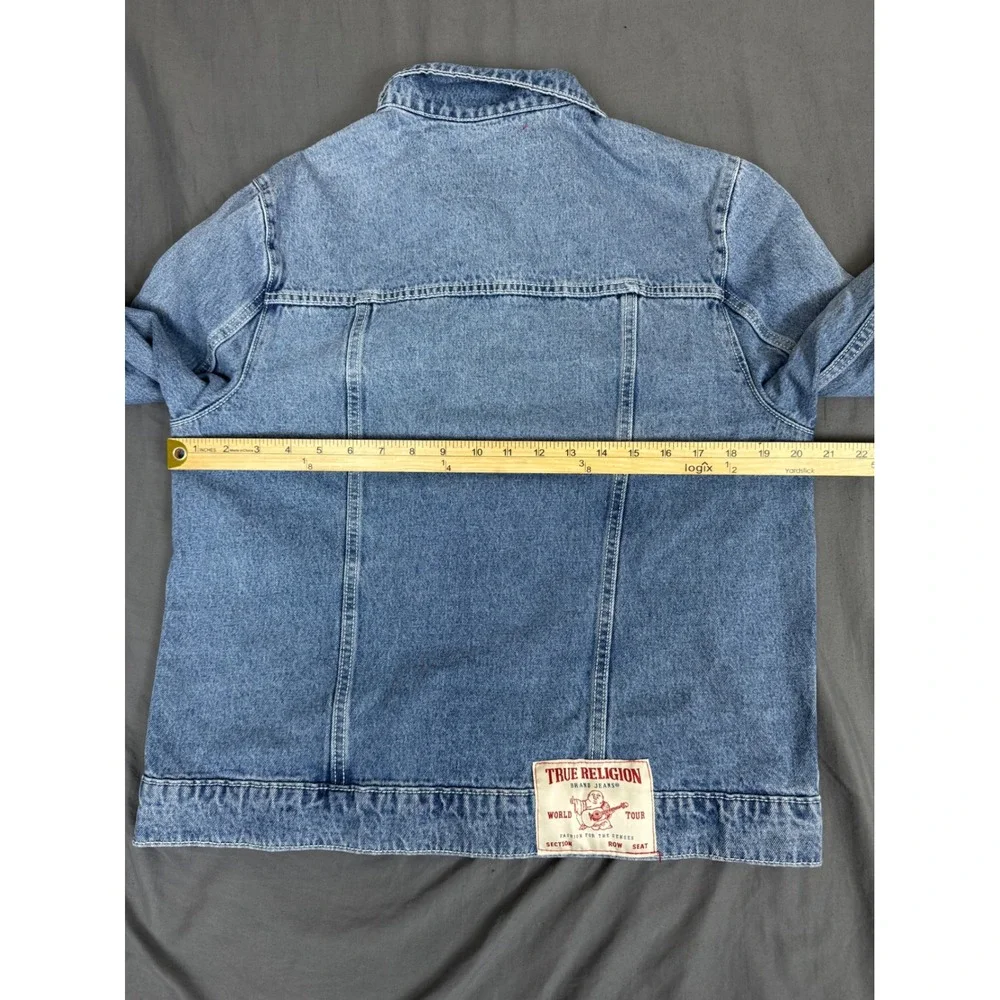 True Religion Mens Applique SN Denim Jacket Light Pacific Wash 701192 Small NWT